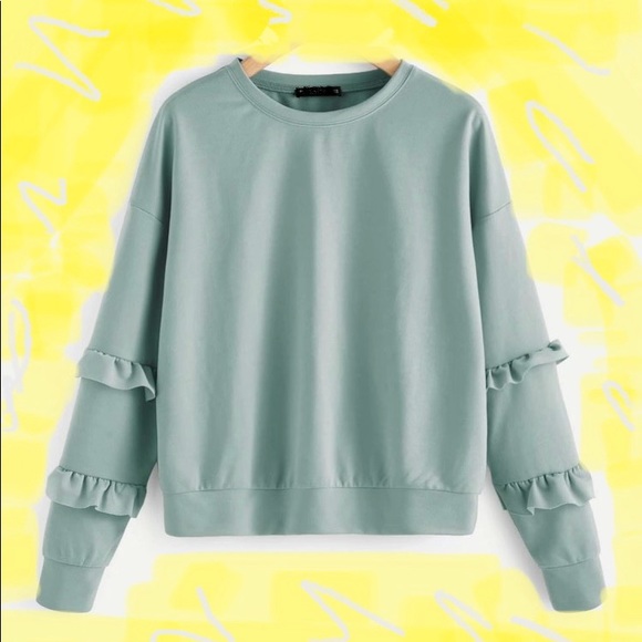 Tops - FIRM! NEW! Blue Ruffled Sleeve Sweatshirt Large